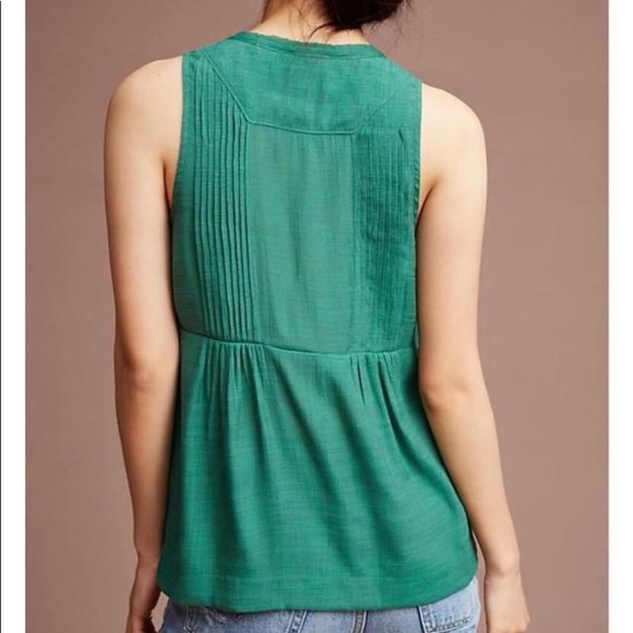 Anthropologie Maeve Green Pintuck Tank Top - Picture 2 of 8
